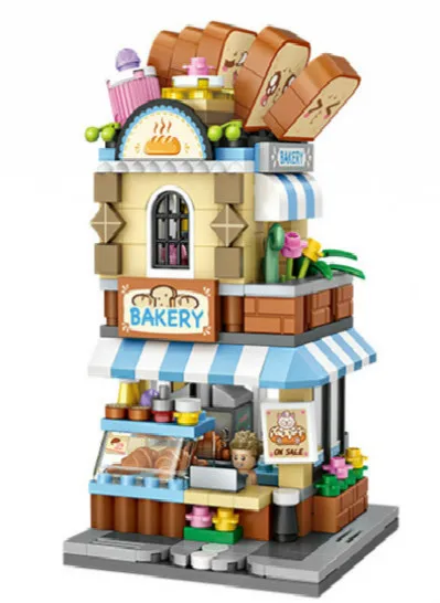 Лоз мини-блоки вид на город сцена Кофейня розничный магазин архитектурные модели и строительные викторины рождественские игрушки для детей - Цвет: no box