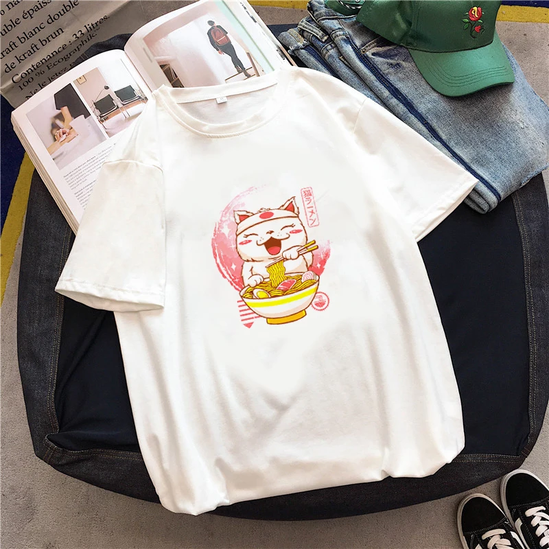 08 Корейский милый мультфильм лапша кошка Повседневная футболка Ulzzang одежда в стиле Панк harajuku Винтаж дропшиппинг альбом печати Футболка feminina - Цвет: 08