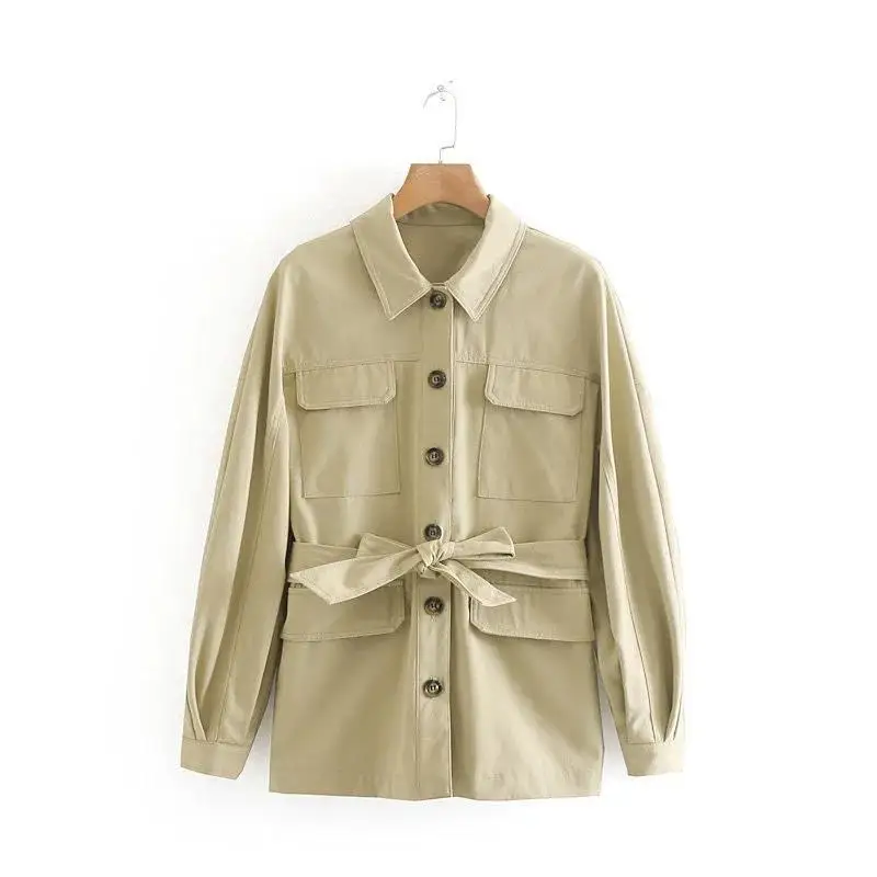

Autumn New Style Western Style Solid Color Workwear-Style Lace-up Waist Hugging Short Jacket WOMEN'S Coat 9515
