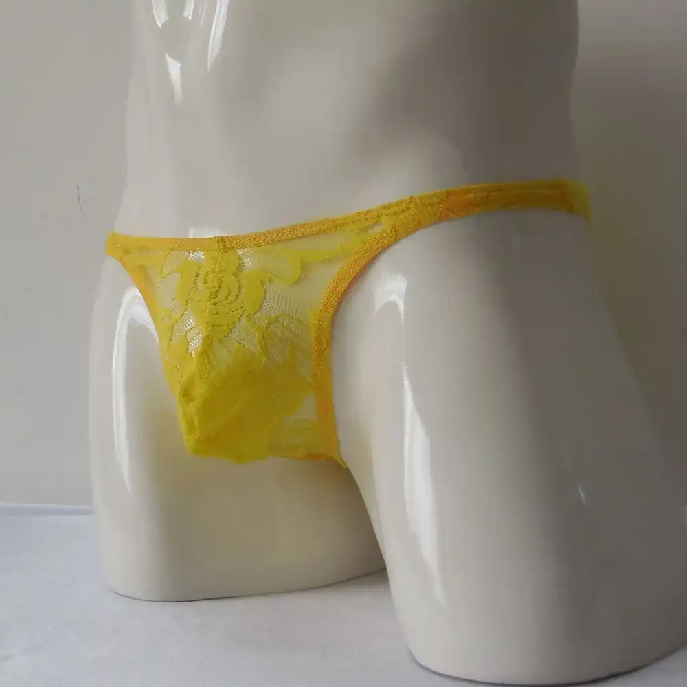 Man Bikini G String Thong Jocks Tanga Yellow Underwear Shorts