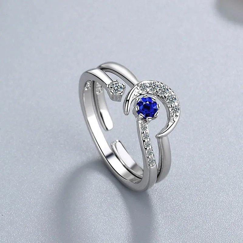 JoiasHome модное серебряное кольцо 925 пробы в форме звезды, Луны, сапфира, циркония, драгоценные камни, Открытое кольцо для женщин, свадебные подарки, 2 шт./лот