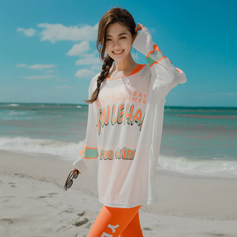 4 Set Long Sleeve Swimwear Push Up Pad Bathing Suit Sport Bodysuit Women Beach Swimming Surfing Suit Korea Style Rash Guard rash guard surfing swimsuit