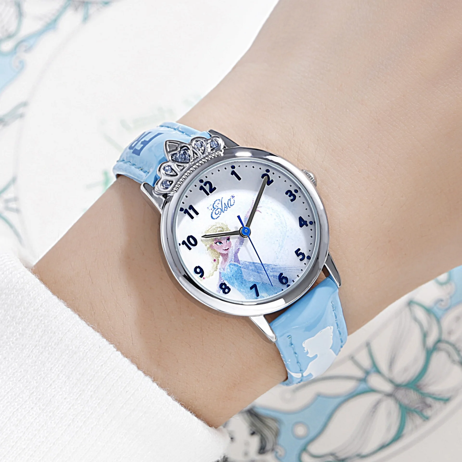 

Disney brand children girls wristwatches quartz leather waterproof girl watches diamond Frozen princess child clocks