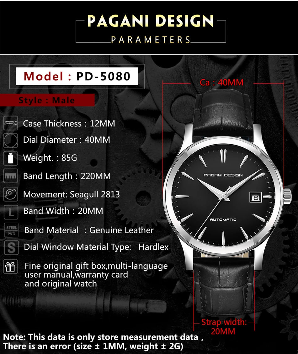 2021 New PAGANI DESIGN Luxury Men Mechanical Watches Business 100m Waterproof Clock Genuine Leather Automatic Watch Reloj Hombre