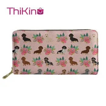 

Thikin Dachshund Flowers Pattern Long Wallets Zipper Phone Bag for Girls Clutch Purse Carteira Handbags Notecase 2019
