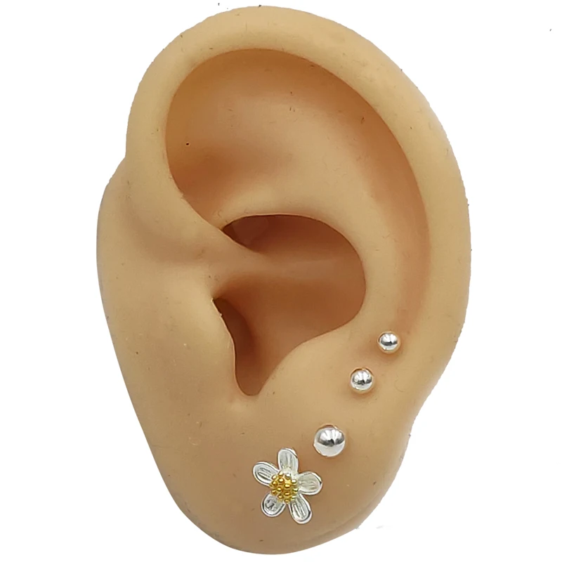 

925 Sterling Silver tiny ball helix earring flower stud Earring Stud 4pcs/set