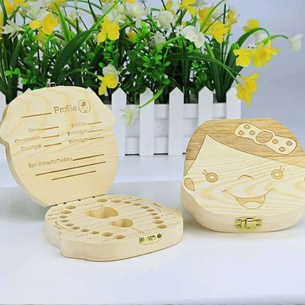 wooden men and women baby deciduous teeth tooth collection box