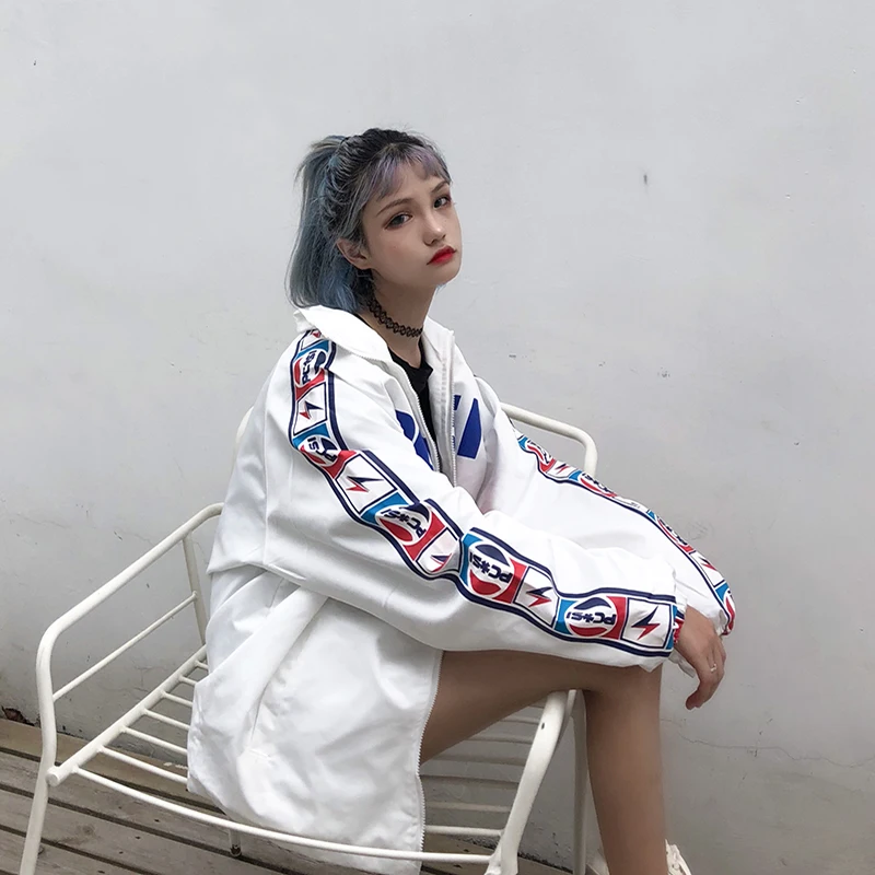 Harajuku свободное осеннее пальто BF куртка Женская Хип-Хоп куртка с длинными рукавами куртка-бомбер Панк пальто для бойфренда свободная ветровка