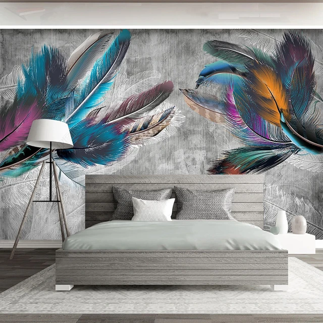 Papier peint Mural 3D motif plumes, autocollant personnalisé rétro