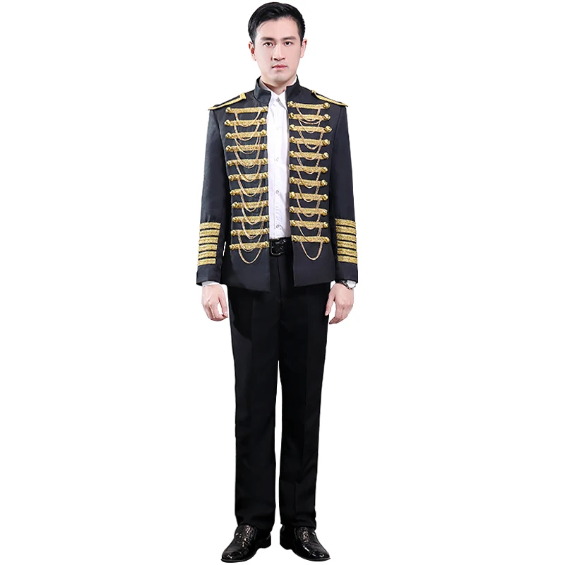 

Blazer Casual Men's Rince Style Suit Jacket Inlaid with Metal Chain with Epaulets Buttonless Banquet Party Cosplay Court Army