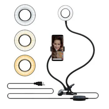 

USB LED Selfie Ring Light with Phone Holder Stand Flexible 3 Lighting Modes Brightness Adjustable for Live Stream/Makeup Camera