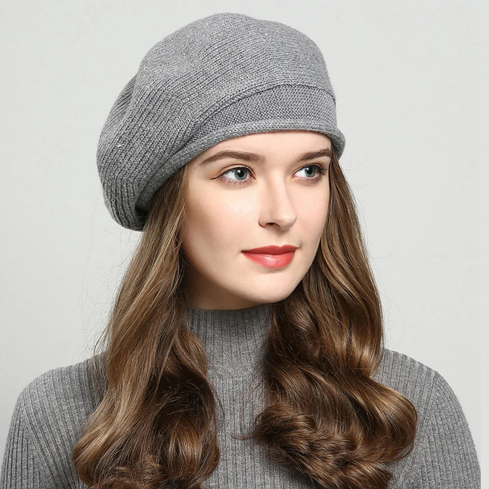 

Winter Autumn Artist Soft Knitted Hat Wool Blend French Women Beret Curling Cap Solid Warm Outdoor Stretchable Classic Casual