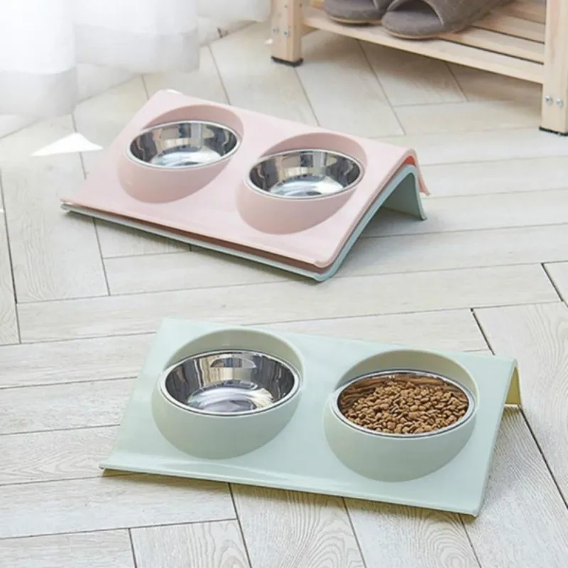 

New Pet Multi-purpose Stainless Steel Double Bowls Dog Double Bowsl Dog Feeders Cat Double Bowls Cat Feeders Non-slip Mounts #j