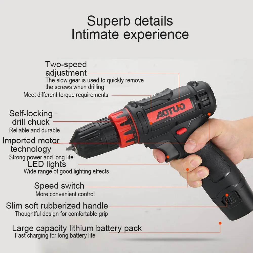 

LED Speed Intelligent Overcharge Protection Electric Drill Heat Dissipation Explosion-proof Cordless Home Lithium Electric Drill