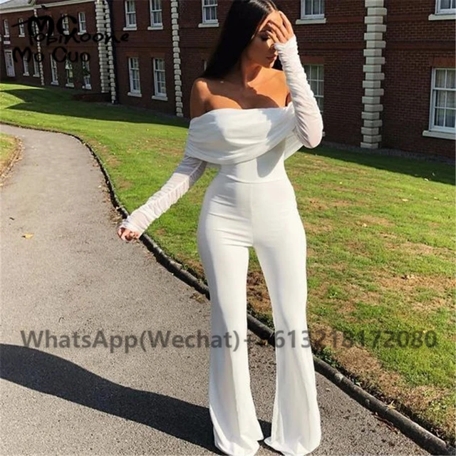 Monos Blancos para vestidos de fiesta de noche, trajes de pantalón de manga larga, trajes de baile de graduación, ropa fiesta _ - AliExpress Mobile