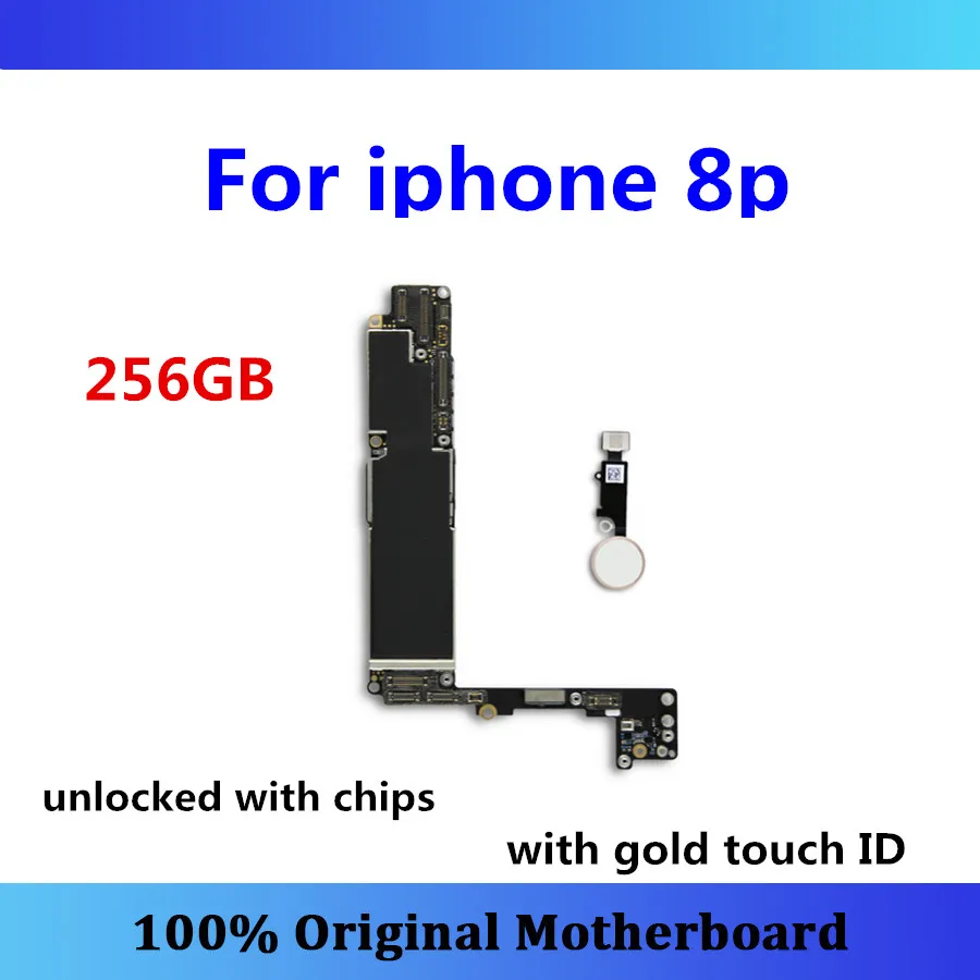 Оригинальная разблокированная материнская плата для iphone 8 p 8 plus с золотым сенсорным ID 256 ГБ с чипом для iphone 8 plus МБ обновленная IOS без icloud