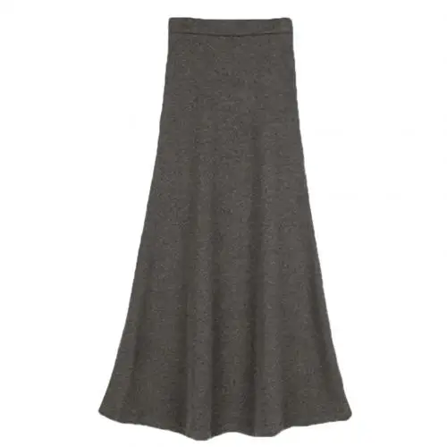 Dark Gray Однотонная шерстяная эластичная трикотажная юбка миди с завышенной талией, весна-лето, Корейская эластичная трикотажная юбка с завышенной талией - Цвет: Dark Gray