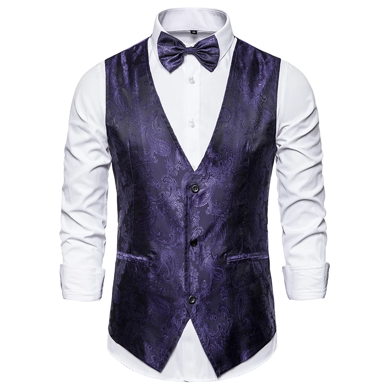 Night Club Bar Stage Wedding Banquet Party Fashion Men's Suit - Цвет: purple vest
