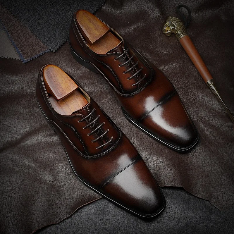 

Men's Handmade Leather Shoes 2021 Spring Summer New Business Dress Three-Joint Formal Shoes Men Lace-Up Oxfords