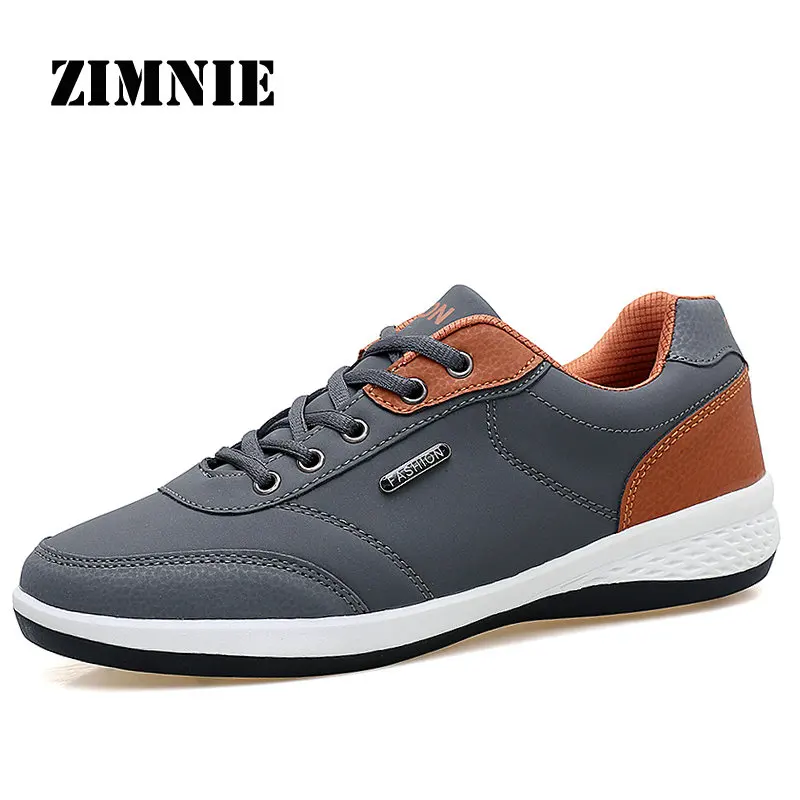 02 Gray ZIMNIE из искусственной кожи спортивная обувь для мужчин весна осень легкая Удобная Нескользящая Мужская обувь уличные Прогулочные кроссовки для мужчин - Цвет: 02 Gray