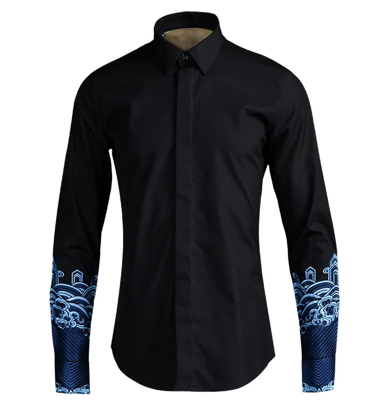 Minglu Мужская рубашка Роскошная манжета вышитые с длинным рукавом мужские модные рубашки брендовый дизайн мужские рубашки плюс размер 4xl рубашки мужские - Цвет: BLACK