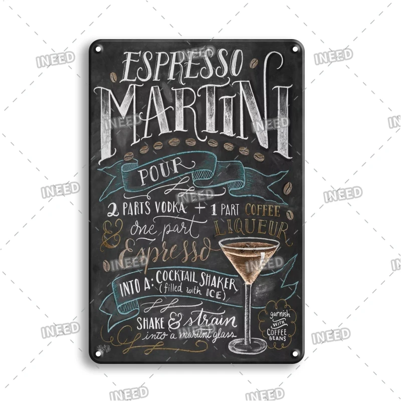 INEED Vintage Metal Tin Sign Decorations Gin & Tonic Cocktail Plate Decorative Poster Plaque Retro Bar Kitchen Home Wall Decor