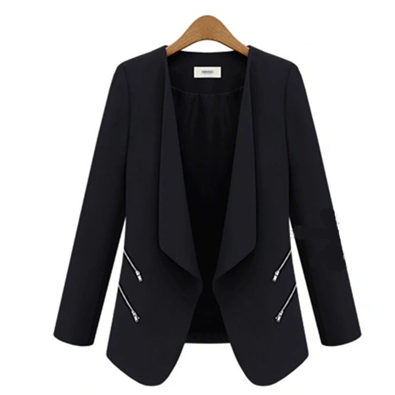 Echoine, офисное Женское пальто, минималистичное, Двухрядное, на молнии, костюмы, куртка для женщин, открытая стежка, рабочая одежда с длинным рукавом, обычная посадка, уличная одежда - Цвет: Черный