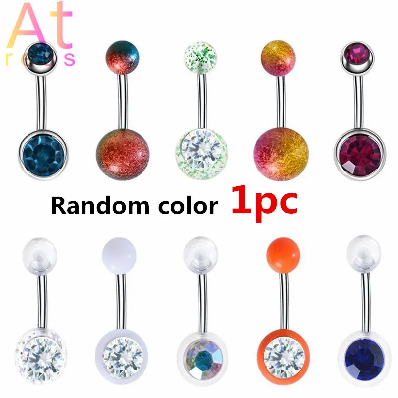 random color 1pc 1-10 шт набор 10 цветов двойные круглые кубические циркония геометрические пупка кольцо для пирсинга губ ювелирные изделия для тела для танцев в ночном клубе Brincos - Окраска металла: random color 1pc