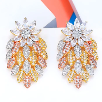 

missvikki Exclusive Tassel Shiny Drop Earring For Women Wedding Flower 3Tone Geometry Full Mirco Cubic Zircon Nigerian Earrings