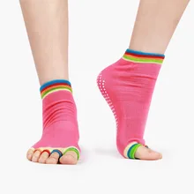 Женские цветные носки для йоги, популярные хлопковые носки для фитнеса и пилатеса, радужные спортивные Нескользящие Дышащие носки с пальцами, разноцветные SA-8