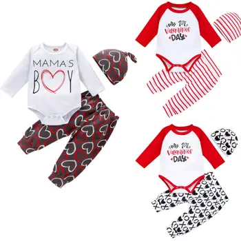 

My First Valentine's Day Baby Girl Boy Romper Tops+Pants+Hat 3PCs Outfits 0-24M