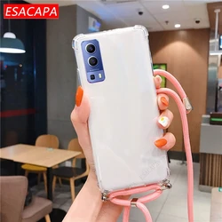 Shockproof Soft TPU Phone Case with Lanyard Neck Strap Cord - Transparent for Vivo S7 (Deep pink)