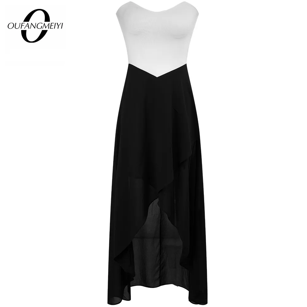 Women Summer Charming Sleeveless Backless Patchwork Chiffon Flowy Tube