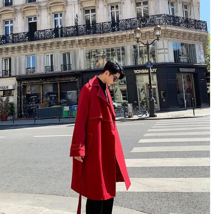 Windbreaker M-xl! осенняя и зимняя новая индивидуальная серия дизайн линии Мужская Длинная ветровка tide Мужская молодежная свободная тонкая куртка пальто - Цвет: Windbreaker