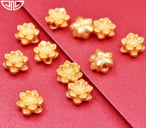 Lotus Charms 24K Gold Beads for Bracelets Custom Jewerlry 