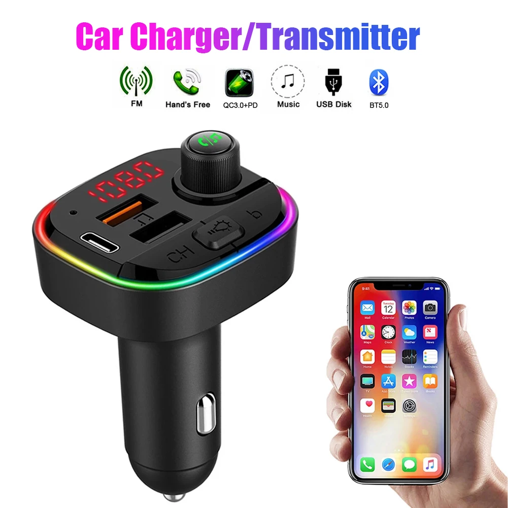Автомобильный MP3-плеер с Bluetooth FM-передатчик 5 0 QC3.0 + PD USB-адаптер для зарядки громкая