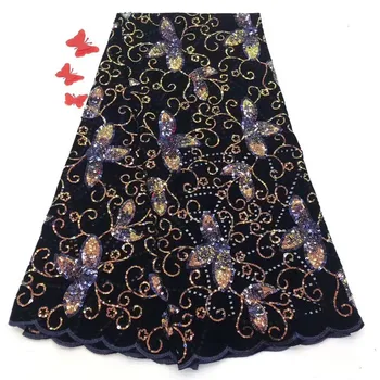 

Velvet Lace Fabric for Dresses Latest Nigerian French Tulle Lace with Sequin High Quality African Sequins Lace Fabric