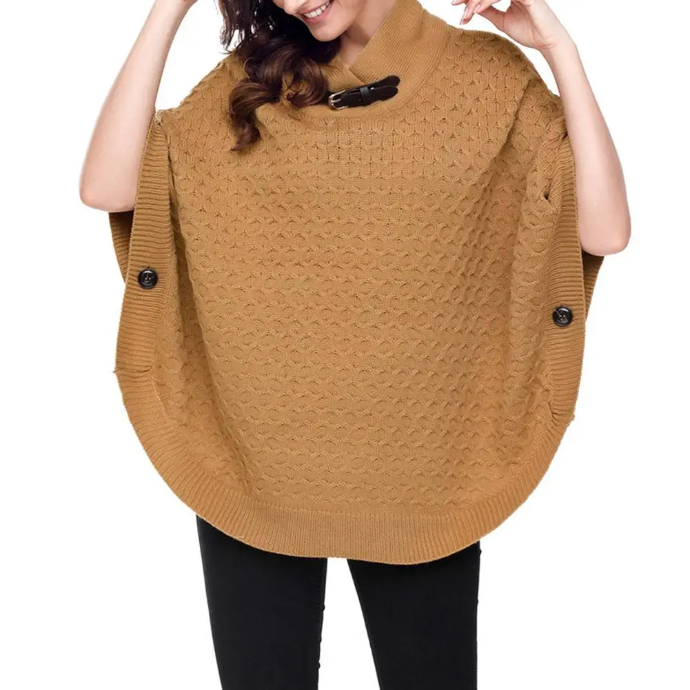 

Women Comfortable pure color Casual Solid Color Loose Batwing 3/4 Sleeve Shawl Poncho Knit Pullover