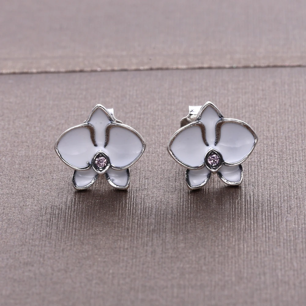 Женские серьги гвоздики с белой эмалью Moonmory серебро 925 пробы|fashion stud earrings|stud