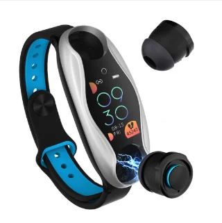 LEMFO LT04 Смарт-часы, наушники, Bluetooth, 2 в 1, BT, вызов 5,0, сердечный ритм, кровяное давление, фитнес-браслет для Android IOS - Цвет: Silver Black Blue