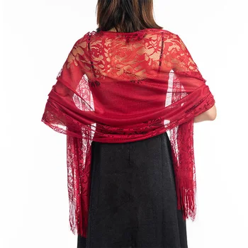 

Women Cloth Accessory Elegant Thin Gauze Lace Wedding Party Hollowed Out Evening Dress Double Use Bridal Shawl Summer Long Scarf