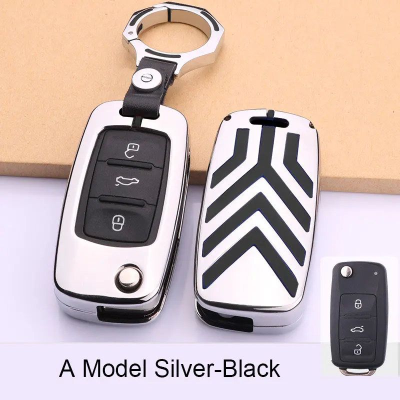 A Model silver-black Чехол для ключей из цинкового сплава в полоску, защитный чехол для Volkswagen VW Passat B8 Skoda Superb - Название цвета: A Model silver-black