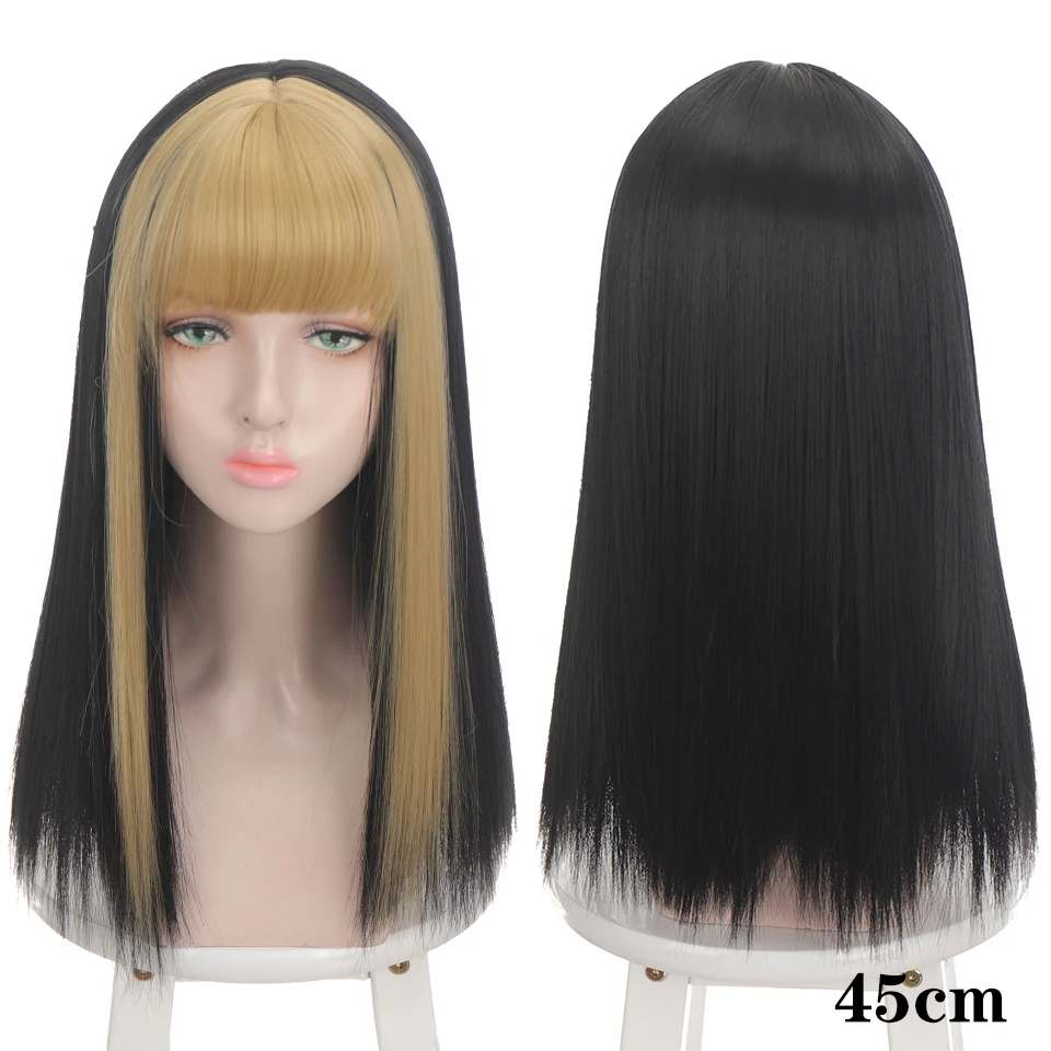 Longa e Lisa para Cosplay Resistente ao Calor com Franja Buqi Peruca Sintética Feminina Loira 3 Apliques e perucas