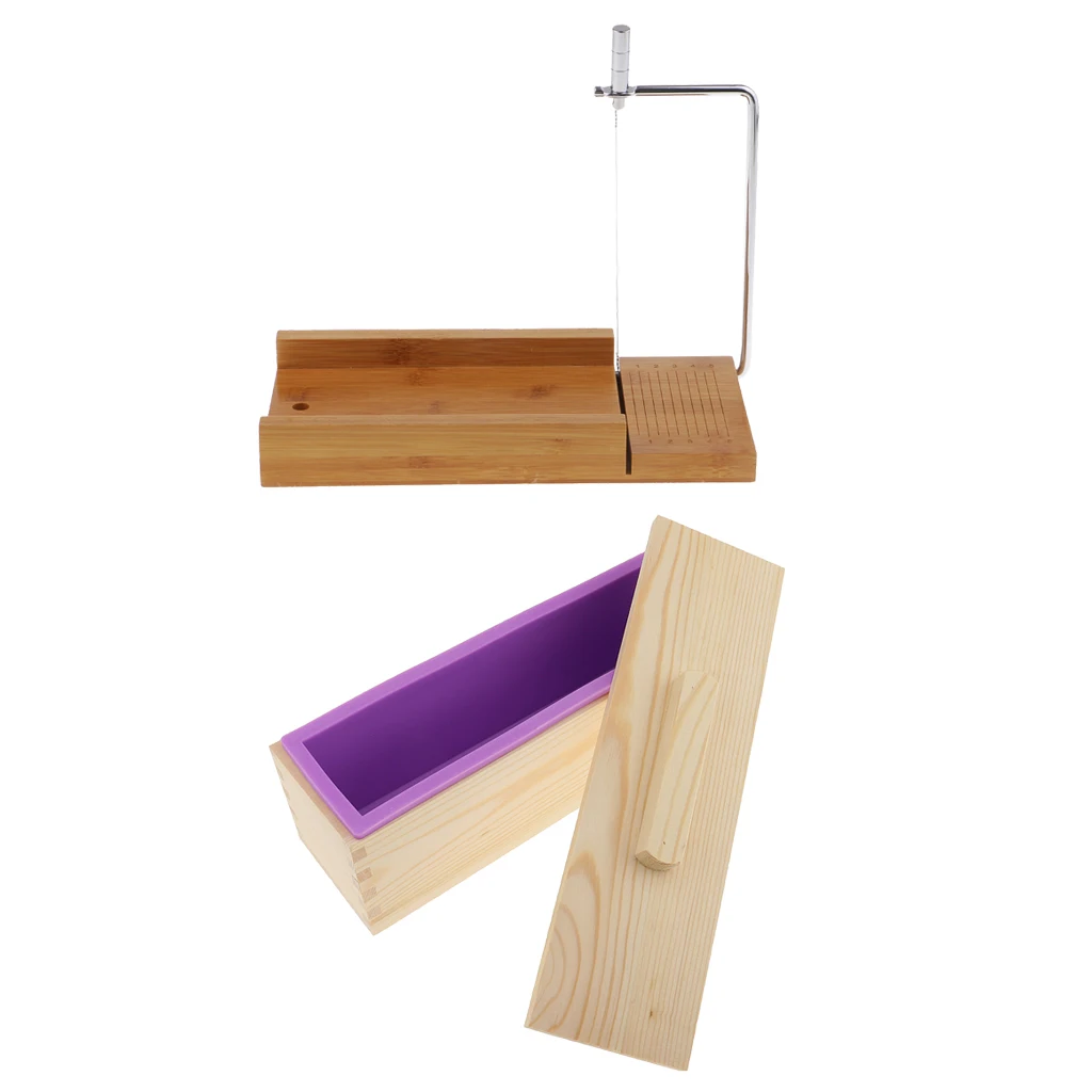 Wooden Box, Silicone Soap Loaf Mold and Soap Cutter Wire Slicer, for DIY Soap/Cake/Chocolate Making Tools