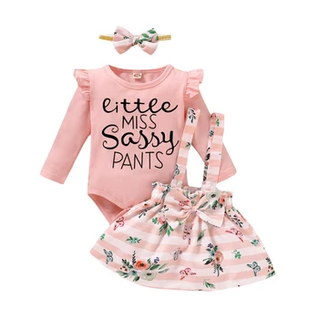 

3PCS Newborn Baby Girls Flower Letter Printed Romper Cute Skirts Headband Outfits Clothes Set8