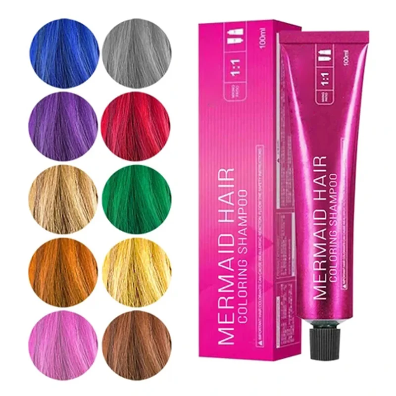 

Mermaid Hair Coloring Shampoo Mild Safe Hair Dyeing Shampoo for All Hairs One-time Molding Paste Dye Cream Hair