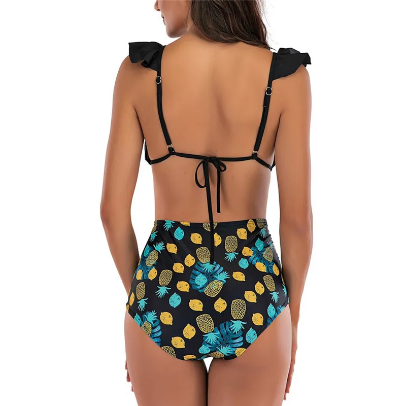 2020 New Bikini Set High Waist Swimsuit Plus Size Swimwear Women 2 Piece Bandage Biquini Yellow Black Print Ruffle Swimming Suit 2020 New Bikini Set High Waist Swimsuit Plus Size Swimwear Women 2 Piece Bandage Biquini Yellow Black Print Ruffle Swimming Suit