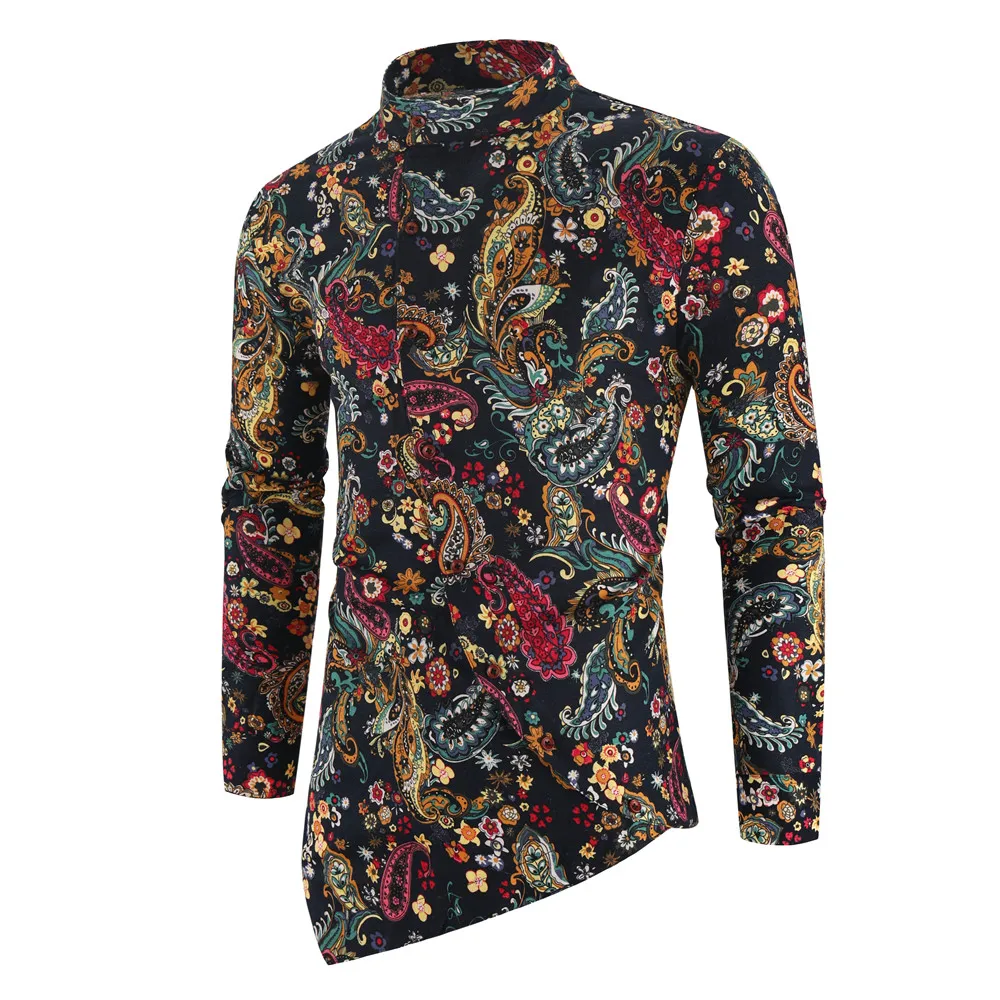 Гавайские 3XL мужские рубашки Slim Fit Хлопок цветочный короткий рукав отложной воротник изогнутый подол Плюс Размер Топы - Цвет: C47