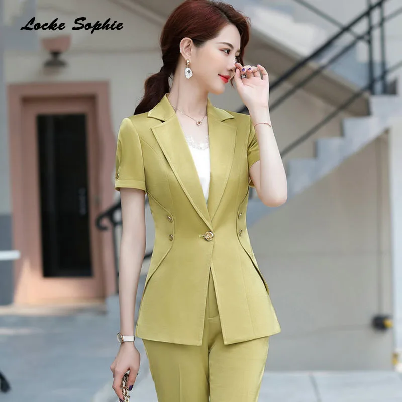 

Women's Plus size Blazers coats 2020 Summer cotton blend Button Splicing Short sleeve Suits jackets ladies Skinny Blazers Suits