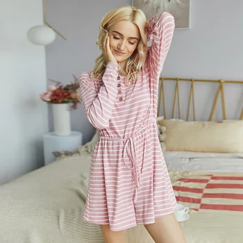 

Women Sleepwear Jumpsuit Button Short pants Romper Bodysuit Striped Long Sleeve Bodysuit adult onsie one piece pajamas